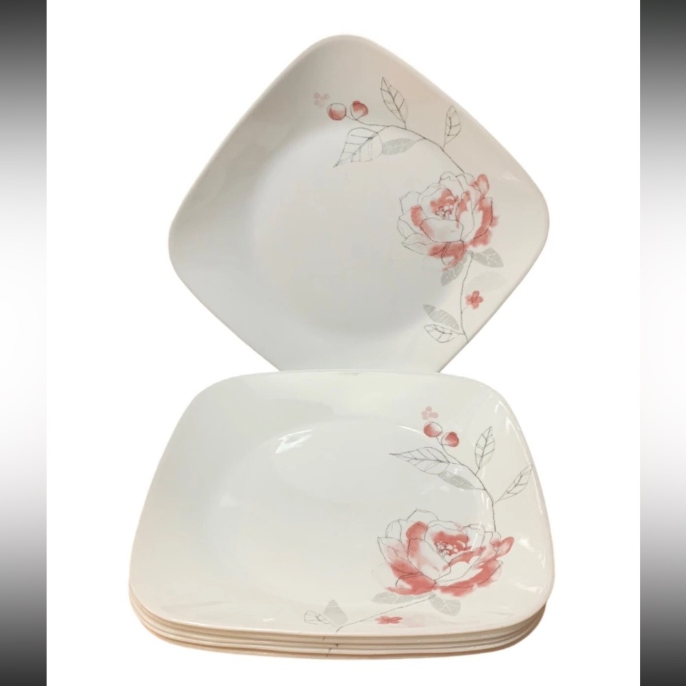 Corelle BLUSHING ROSE Single Flower Square Salad Lunch Bread Plate 9" Vitrelle